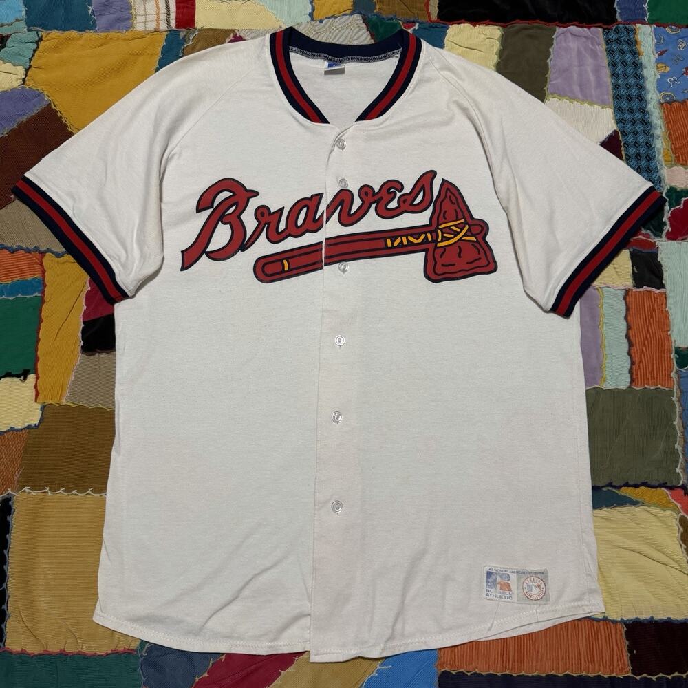 Vintage 80s 90s Russell Athletic Atlanta Braves White Jersey Shirt XL